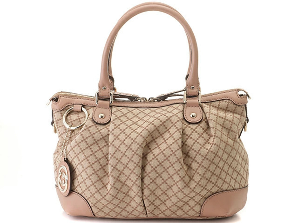 Gucci Sukey Shoulder Bag Canvas Leather Beige Cream Pink